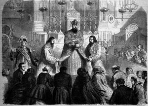Rito católico - Misa - 26 de enero de 1860: Misa celebrada según el rito armenio por el superior de los mechitaristas en la iglesia de Notre Dame des Victoires, París. Grabado en “Le Monde Illustré” n°147 del 4 de febrero de 1860.