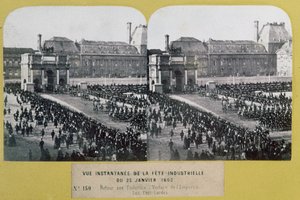 Celebración de la Industria en las Tullerías, Place du Carrousel, París, vista estereoscópica, 25 de enero de 1863 de French School
