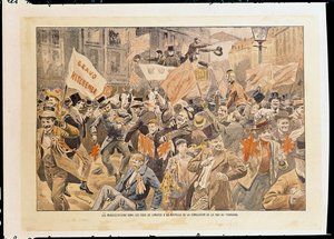 Celebraciones en las calles de Londres tras la noticia de la conclusión de la paz en el Transvaal, mayo de 1902 (impresión) de French School