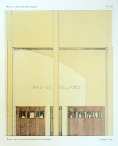 Sala de exposición de cerámica, lámina 20, ilustración de Devantures de Boutiques de Louis-Pierre Sezille, París, 1927 de French School