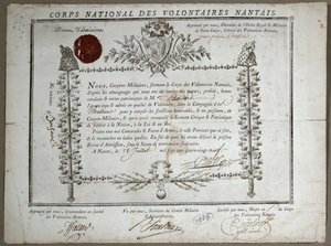 Certificado de admisión a la Guardia Nacional de Voluntarios de Nantes, 1789