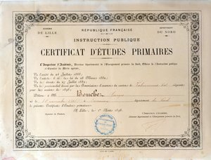 Certificado de Educación Primaria, Academia de Lille, 1898