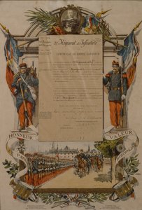 Certificado de buen comportamiento, 37º Regimiento de Infantería, 1896 de French School