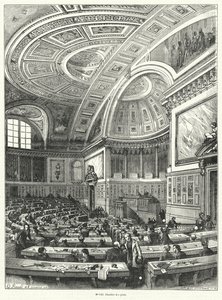 Cámara de los Pares, cámara alta del parlamento francés desde 1814 hasta su abolición tras la Revolución de 1848 (grabado) de French School