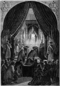 Capilla ardiente durante los funerales del Conde Philippe Antoine Ornano (1784-1863), Mariscal del Imperio. París, Invalides