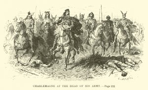 Carlomagno al frente de su ejército de French School
