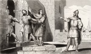 Carlos III (879-929) el Simple tomado prisionero por uno de sus soldados, de 