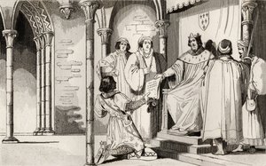 Carlos IV (1294-1328) el Hermoso recibe una súplica en la corte, de 