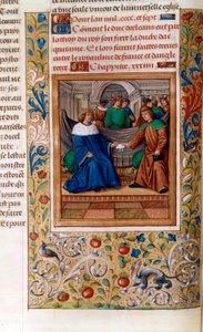 Carlos VI y Enrique V firmando el "Tratado de Troyes" en 1420, ilustración de las "Crónicas de Monstrelet" de French School
