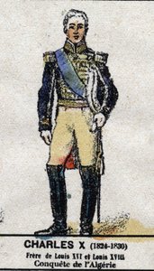 Carlos X (1757-1836), rey de Francia. En "Galería de Reyes y Reinas de Francia y personajes ilustres de 1643 a 1895" Imagen de epinal.