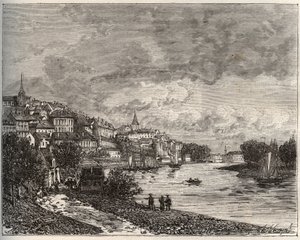 Chateau-Gontier - Mayenne en la región de Países del Loira - grabado en “La France illustree: geografía, historia, administración estadística” por V.-A. Malt-Brown. 1884 de French School