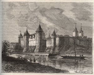 Chateau de Josselin - Morbihan en Bretaña - grabado en “La France illustrée: geografía, historia, administración estadística” de V.A. Malt-Brown. 1884