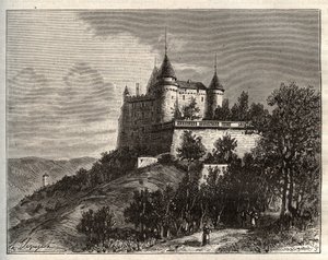 Chateau de Mercues - Cahors - grabado en “La France illustrée: geografía, historia, administración estadística” por V.A. Malt-Brown. 1884
