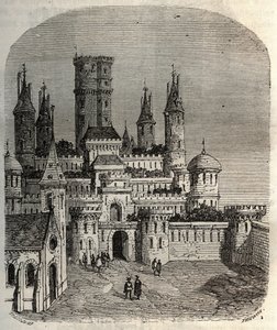 Castillo de Montlhéry - castillo fortificado en la comuna de Montlhéry, en el antiguo país de Hurepoix - grabado en "Histoire de France" por Victor Duruy (1811-1894) - 1882. de French School