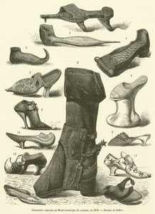 Zapatos expuestos en el Museo histórico del traje, en 1874 de French School