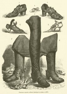 Zapatos expuestos en el Museo Histórico del Traje, en 1874 de French School