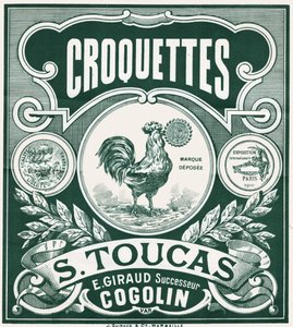 Croquetas de pollo. c.1900 (grabado) de French School