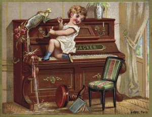 Niño jugando en un piano de French School