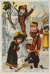 Niños construyendo muñeco de nieve, Perlas de Japón de French School