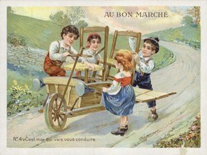 Niños convirtiendo una carretilla en vehículo de French School