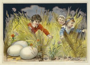 Niños buscando enormes huevos de Pascua de French School