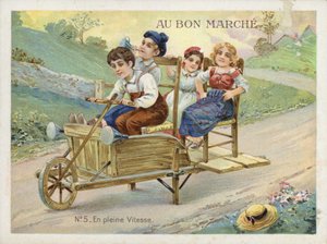 Niños jugando en una carretilla convertida de French School