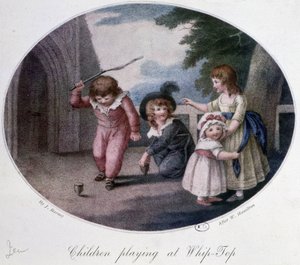 Niños jugando a la peonza - dibujo