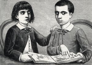 Niños con estrabismo convergente y divergente o ojos cruzados (grabado) 1888 de French School