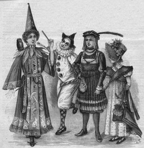 Ropa infantil: disfraces de bruja, payaso, paje y "Imperio". Grabado en "La gazette du dimanche" del 23 de enero de 1896. de French School