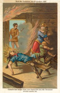Clotario I, Rey de los Francos, quemando a su hijo rebelde Chram y su familia, 560 de French School