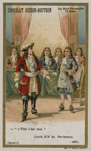Tarjeta comercial de Chocolat Guerin-Boutron, serie Palabras Históricas de French School