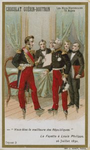 Tarjeta comercial de Chocolat Guerin-Boutron, serie Palabras Históricas de French School