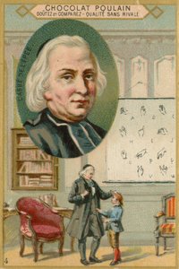 Tarjeta comercial de Chocolat Poulain, Charles-Michel de lEpee de French School
