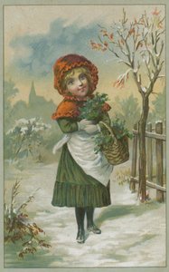 Escena navideña con niña recogiendo acebo de French School