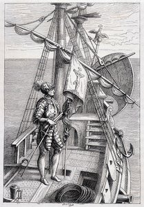 Cristóbal Colón en su remolque, ilustración de 
