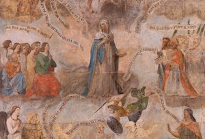 Iglesia (Eglise Saint-Jean-Baptiste). Interior. Capilla Saint-Fursy. Pinturas murales. La glorificación de María (fresque dite de la bonne mort). Principios del siglo XVII. de French School
