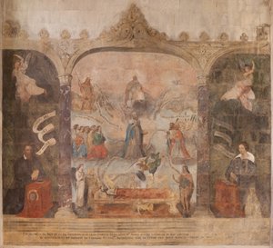 Iglesia Saint-Jean-Baptiste. Interior. Capilla Saint-Fursy. Pinturas murales. La glorificación de María (fresque dite de la bonne mort). Principios del siglo XVII.
