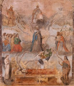 Iglesia (Eglise Saint-Jean-Baptiste). Interior. Capilla Saint-Fursy. Pinturas murales. La glorificación de María (fresque dite de la bonne mort). Principios del siglo XVII de French School