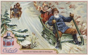 Tarjeta Cibils con trineo de French School