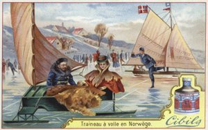 Tarjeta Cibils con trineo sobre hielo