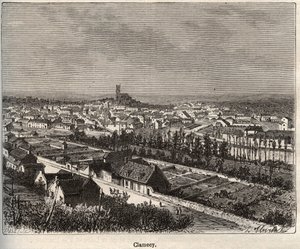Clamecy - Nievre - Borgoña - grabado en “La France illustrée: geografía, historia, administración estadística” de V.A. Malt-Brown. 1884 de French School