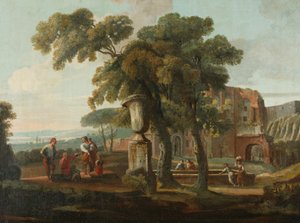 Paisaje clásico con urna, c.1700 (óleo sobre lienzo) de French School