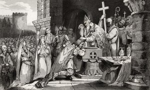 Clodoveo I (465-511) bautizado con hombres de su ejército antes de la Batalla de Tolbiac, de 