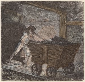 Minería de carbón (grabado en color) de French School