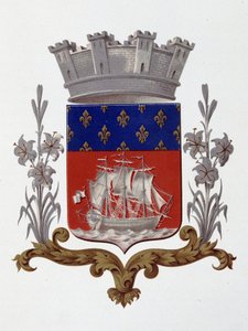 Escudo de armas de la Ciudad de París: Realeza (Luis XVIII y Carlos X) - Cartas Patentes fechadas el 20 de diciembre de 1917 - en “Armorial Nacional de Francia” por H. Traversier, París de French School