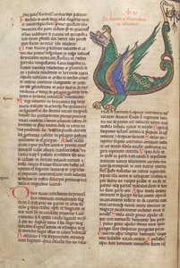 Texto con ilustración de un Dragón, del Liber Floridus de Lambert de Saint-Omer c.1120
