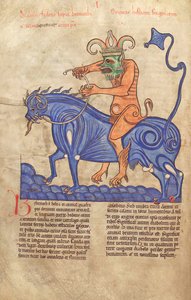Satanás montando un Behemoth, del Liber Floridus de Lambert de Saint-Omer c.1120