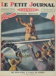 Coronel Charles Lindbergh (1902-74) a su llegada al aeropuerto de Le Bourget después del primer vuelo transatlántico de Nueva York a París el 21 de mayo de 1927, portada de Le Petit Journal, 5 de junio de 1927