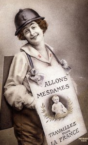 Venid Damas Trabajad por Francia (incitación al nacimiento), postal, ca. 1918 de French School