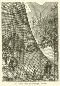 Confección de la red del globo cautivo a vapor de M. Henri Giffard, Cordería central de MM Fretet y Cía, en Vincennes de French School